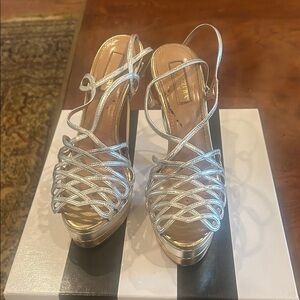 Aquazzura Silver Strappy Heels